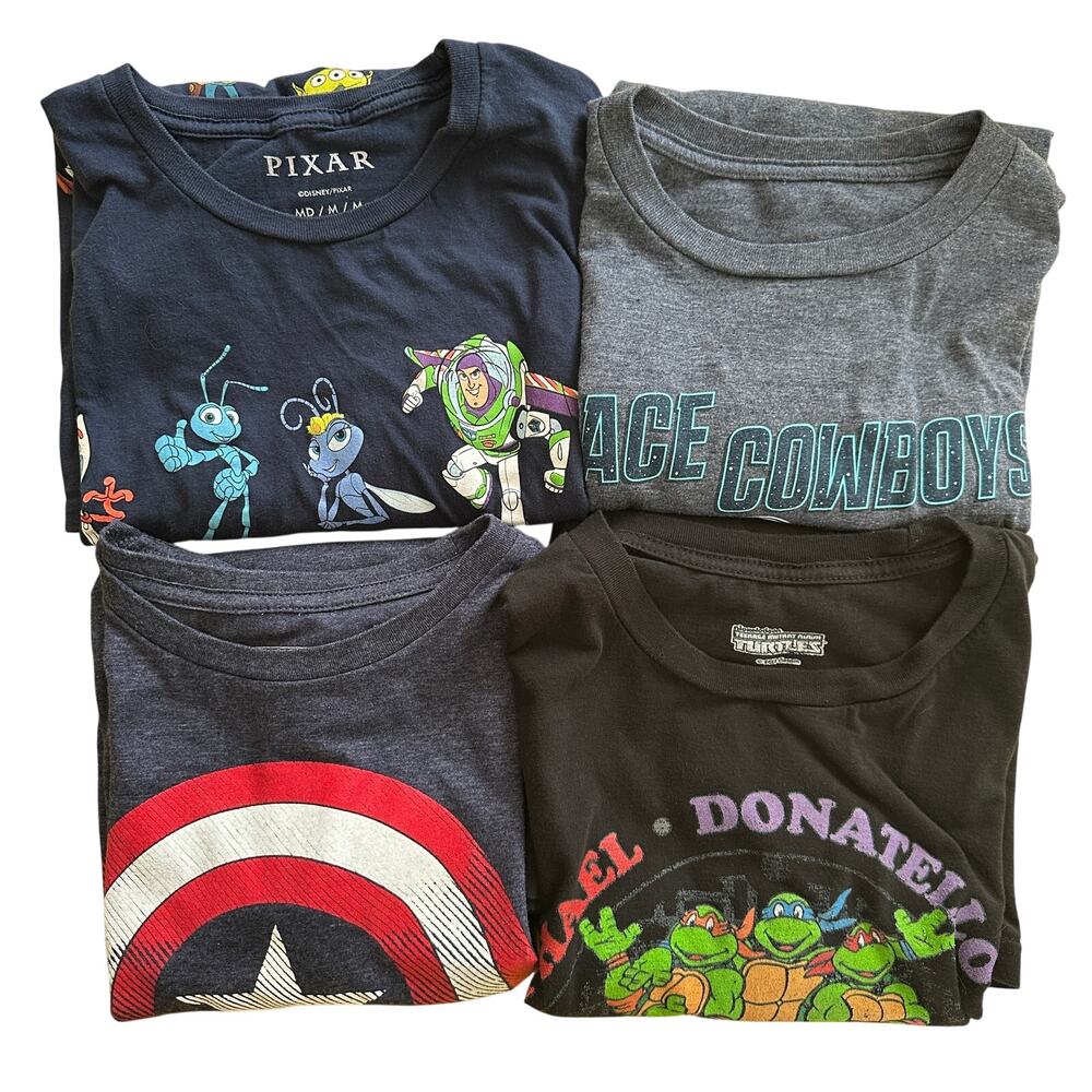 Marvel Pixar TMNT Cartoon Graphic Tee Bundle Mens M Youth XL Lot Kidcore Anime